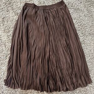 Pinky & Diane DIANNE Brown Pleated Skirt LARGE Long Length Maxi Plain